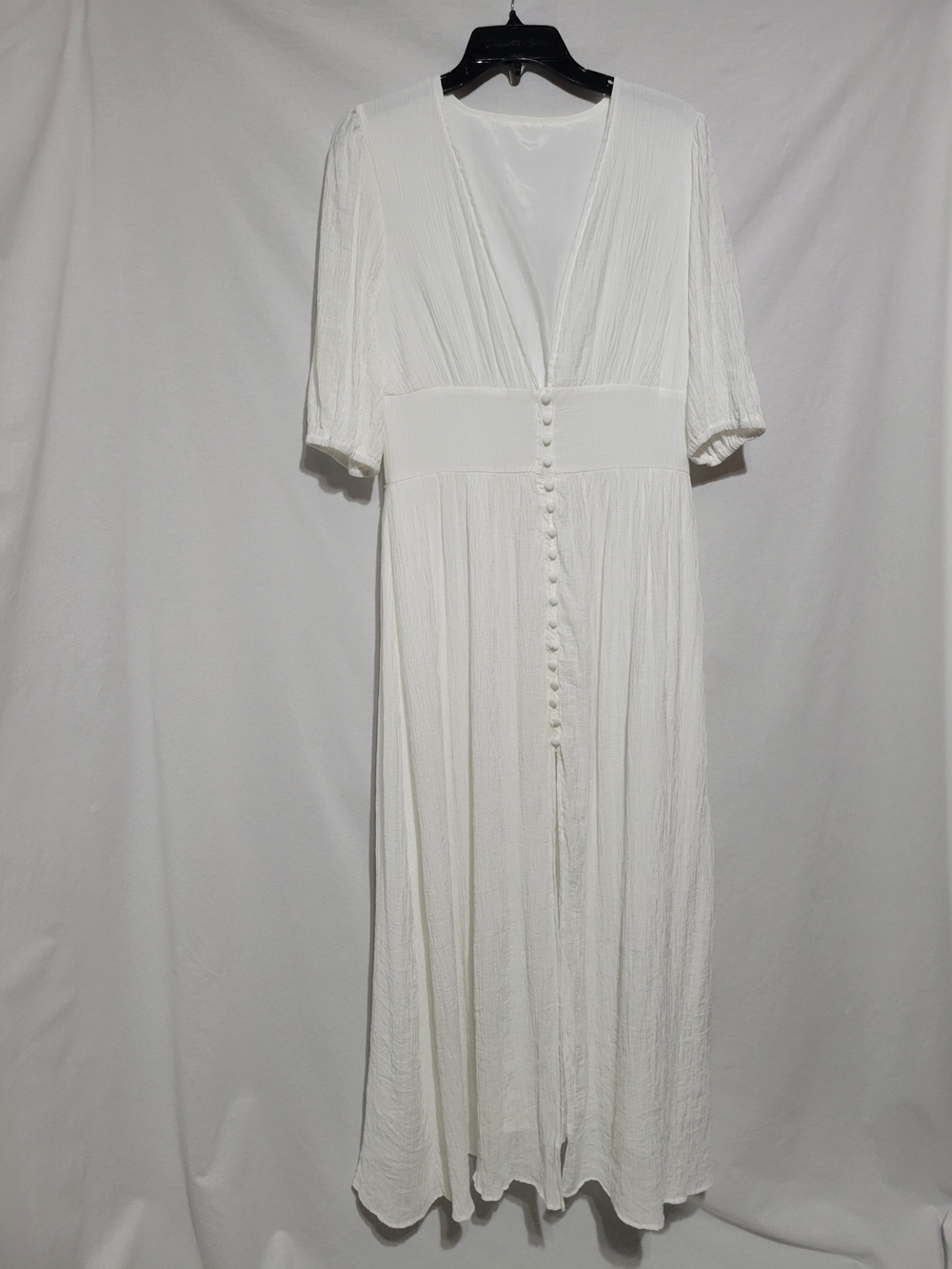 Commense White V-Neck Button-Front Maxi Dress